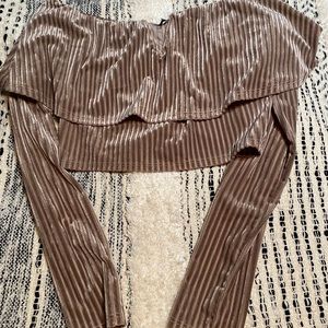 Taupe Cropped Long Sleeve Going Out Top